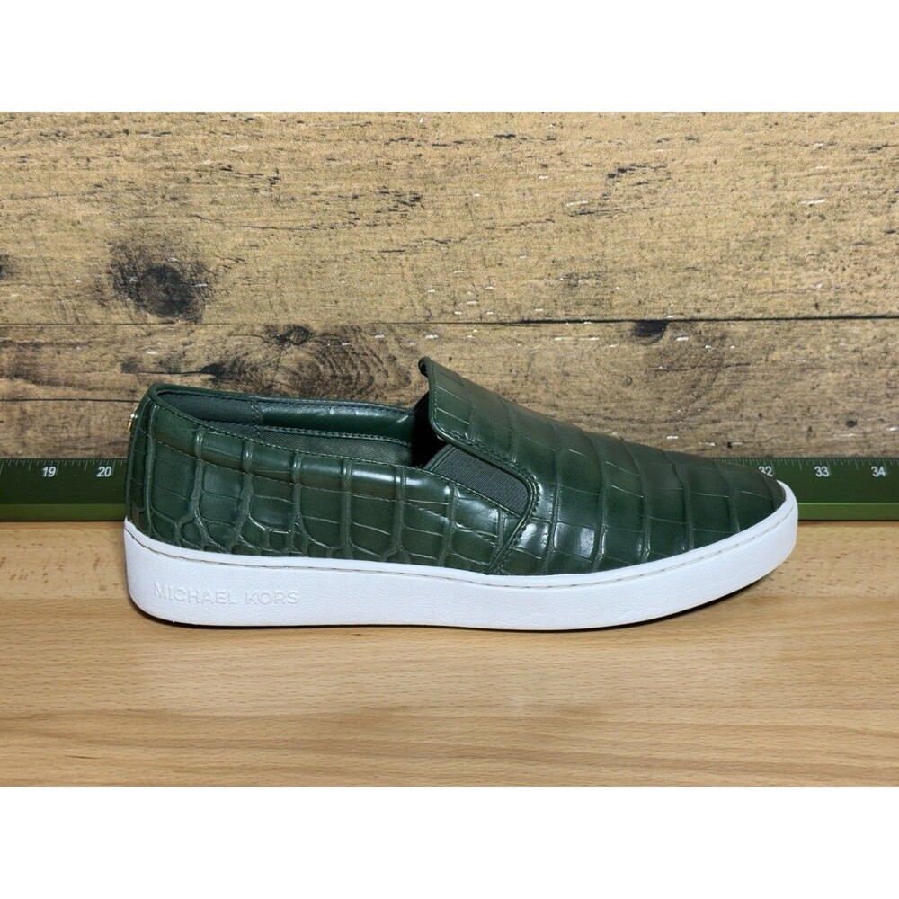 🔥🐊Michael Kors KEATON Slip On Sneakers Shoes Moss green croc embossed 8.5 - Picture 1 of 11